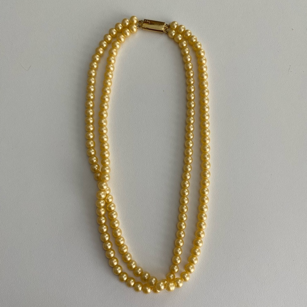 Double Strand Light Gold Tone Costume Pearl Necklace